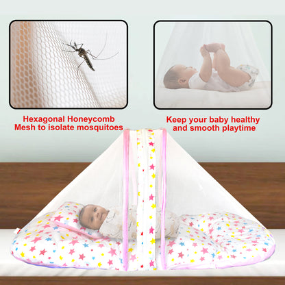 VParents Joy Baby Bed with Mosquito Net with Zip Closure & Neck Pillow, Baby Bedding for New Born