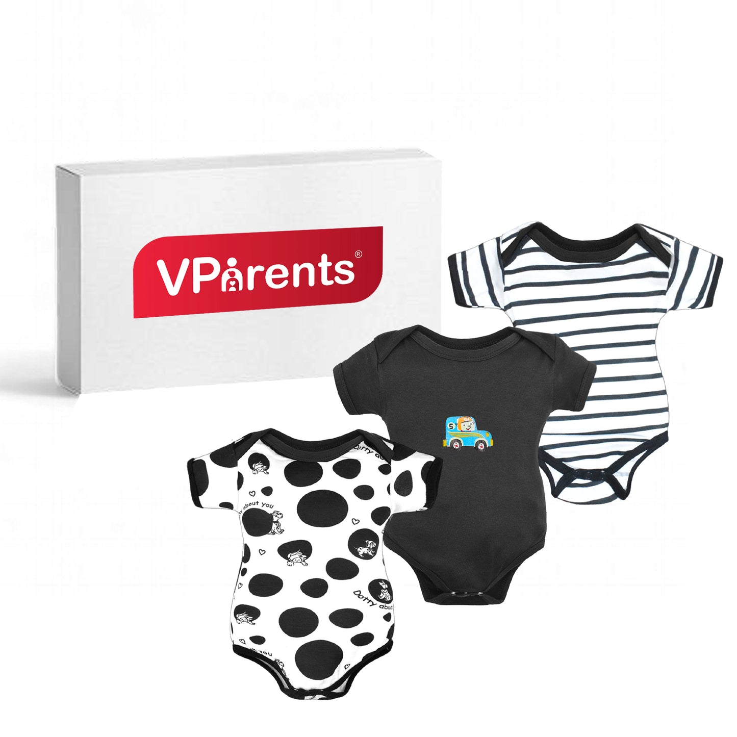 Bodice Half Sleeves Baby Romper Body Suits Jump Suit for Boys and Girls Set of 3 (Black) VParents