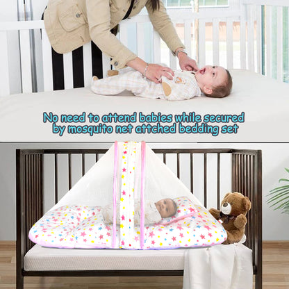 VParents Joy Baby Bed with Mosquito Net with Zip Closure & Neck Pillow, Baby Bedding for New Born