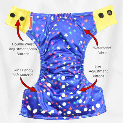 Star Print Reusable and Adjustable Cloth Diapers With Insert (Pack of 2)