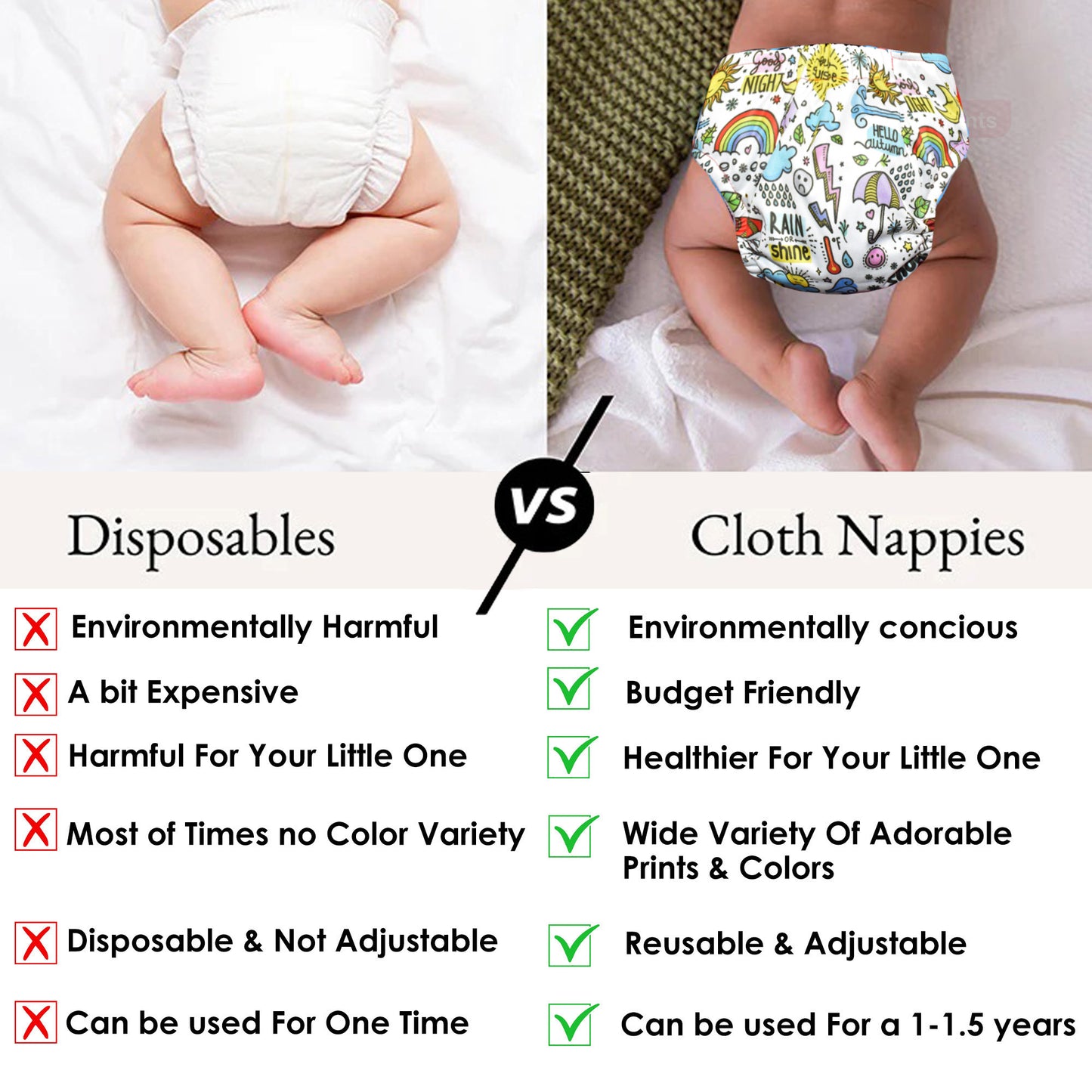 Rain Print Reusable and Adjustable Cloth Diapers With Insert (Pack of 2)