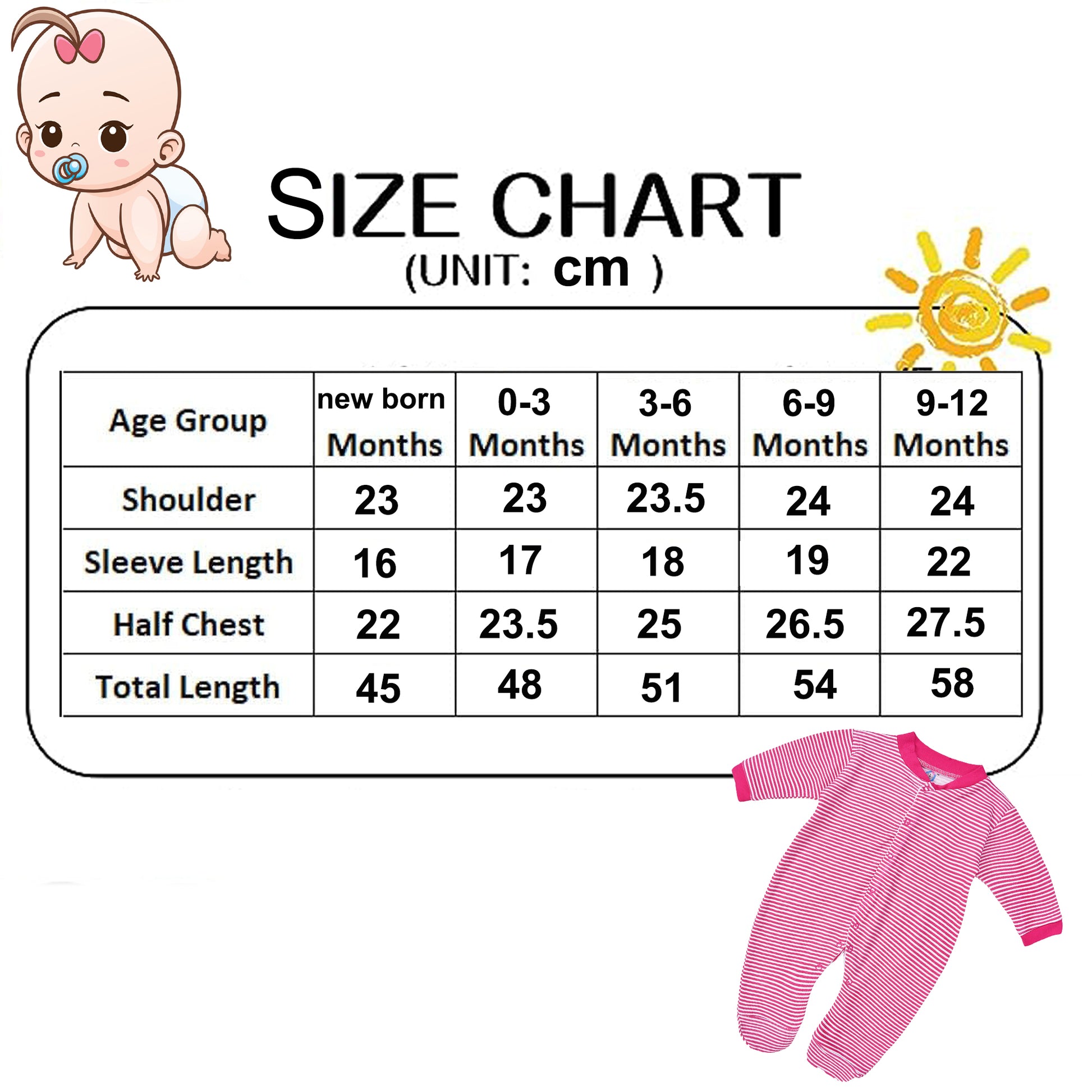 baby romper size chart
