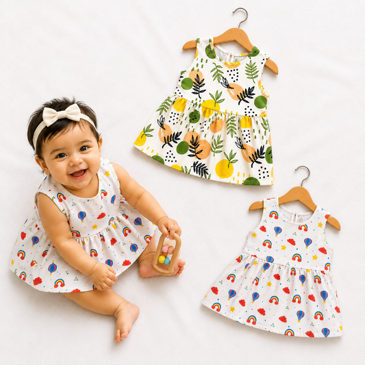 VParents 100% Cotton muslin Cotton Knee-Length Sleeveless Girls Frock 0-6 months