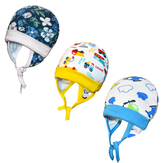 Vparents Cotton Cap For New Born Baby Baby Boy&Girl Pack Of 3  Multicolor - Assorted Design VParents