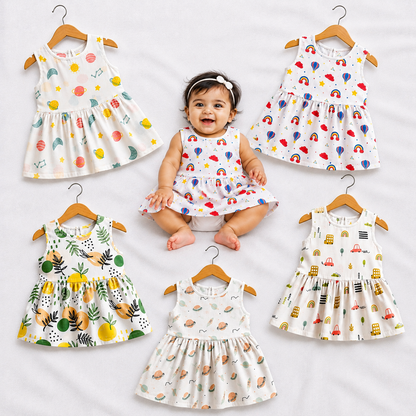 VParents 100% Cotton muslin Cotton Knee-Length Sleeveless Girls Frock 0-6 months