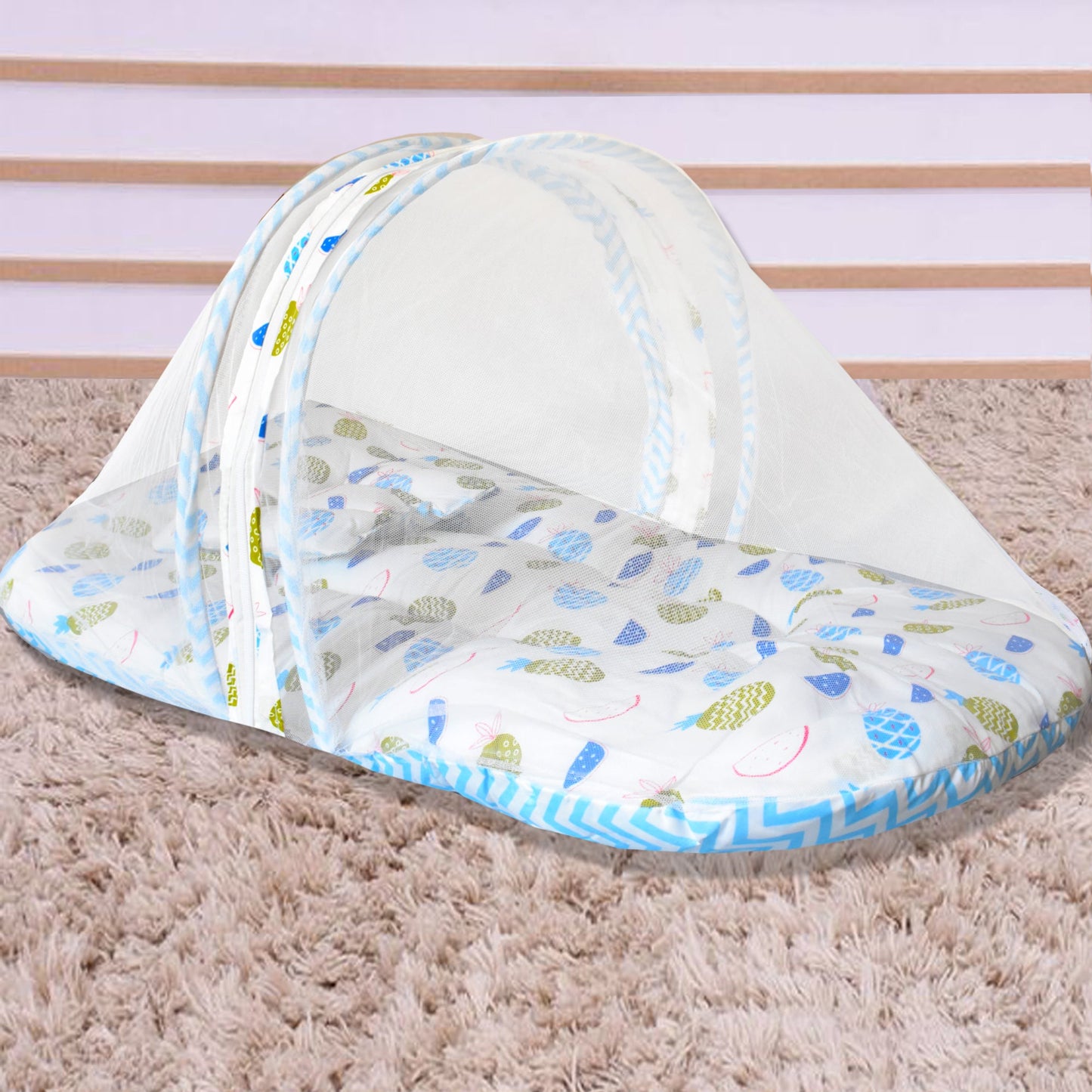 VParents fruity Baby Bed with Mosquito Net with Zip Closure & Neck Pillow, Baby Bedding for New Born