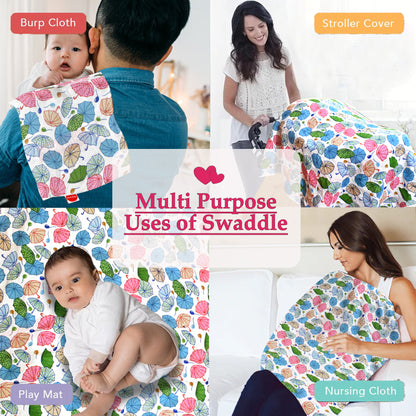 VParents Cotton Muslin Baby Swaddle Set New Born Baby (0-18 Months) Pack of 2 (Umbi & Polka)