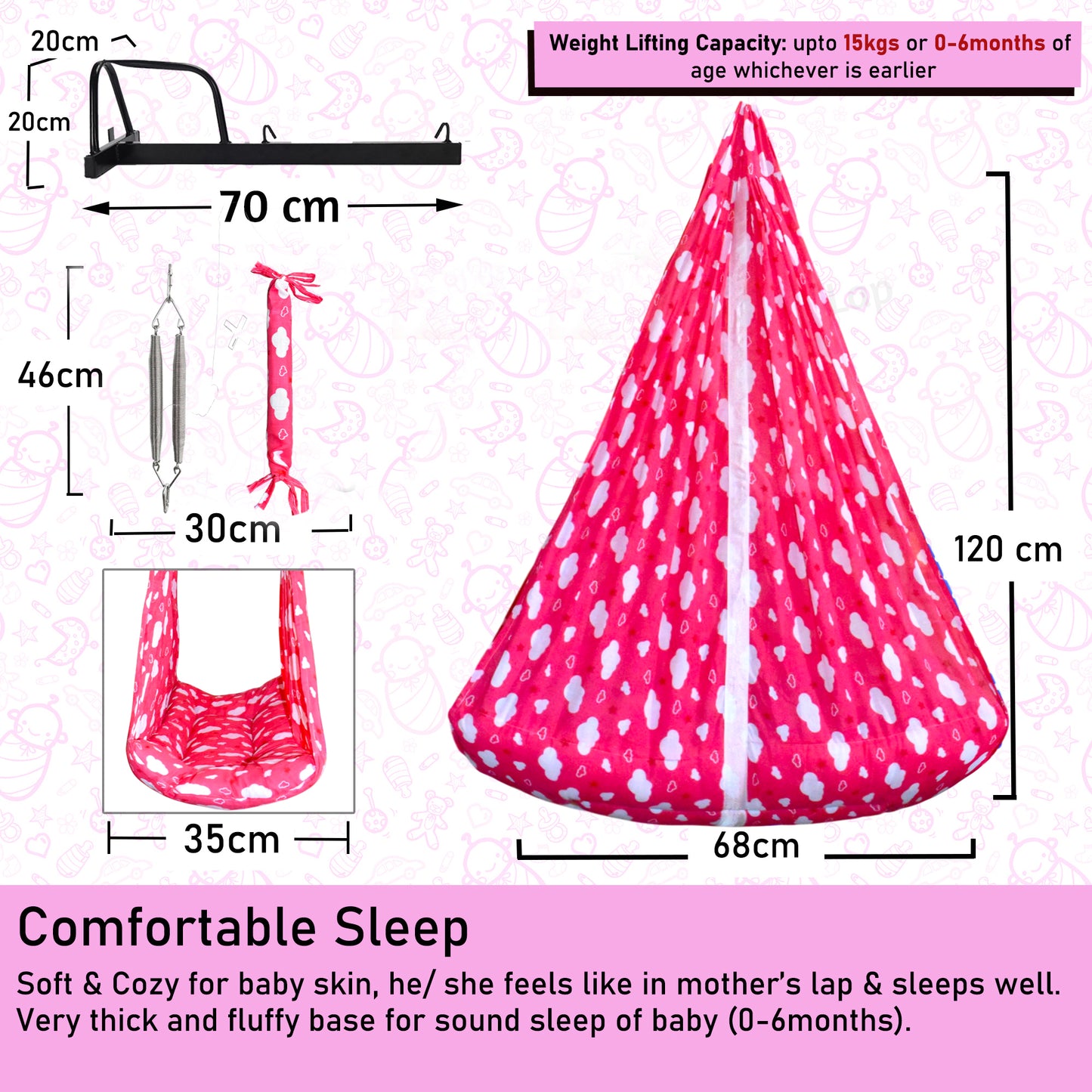 Sunny Baby Swing Cradle with Mosquito net Spring and Metal Window Cradle Hanger