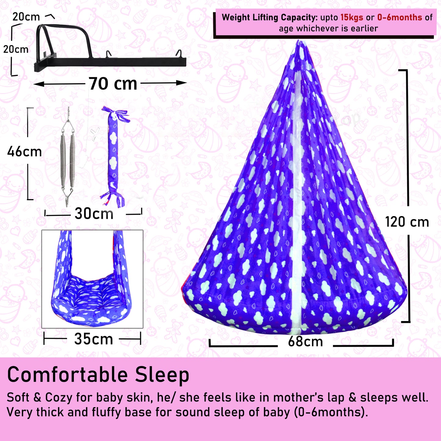 Sunny Baby Swing Cradle with Mosquito net Spring and Metal Window Cradle Hanger