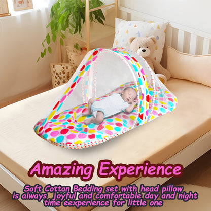 VParents mite flower  Baby Bed with Mosquito Net with Zip Closure & Neck Pillow, Baby Bedding for New Born