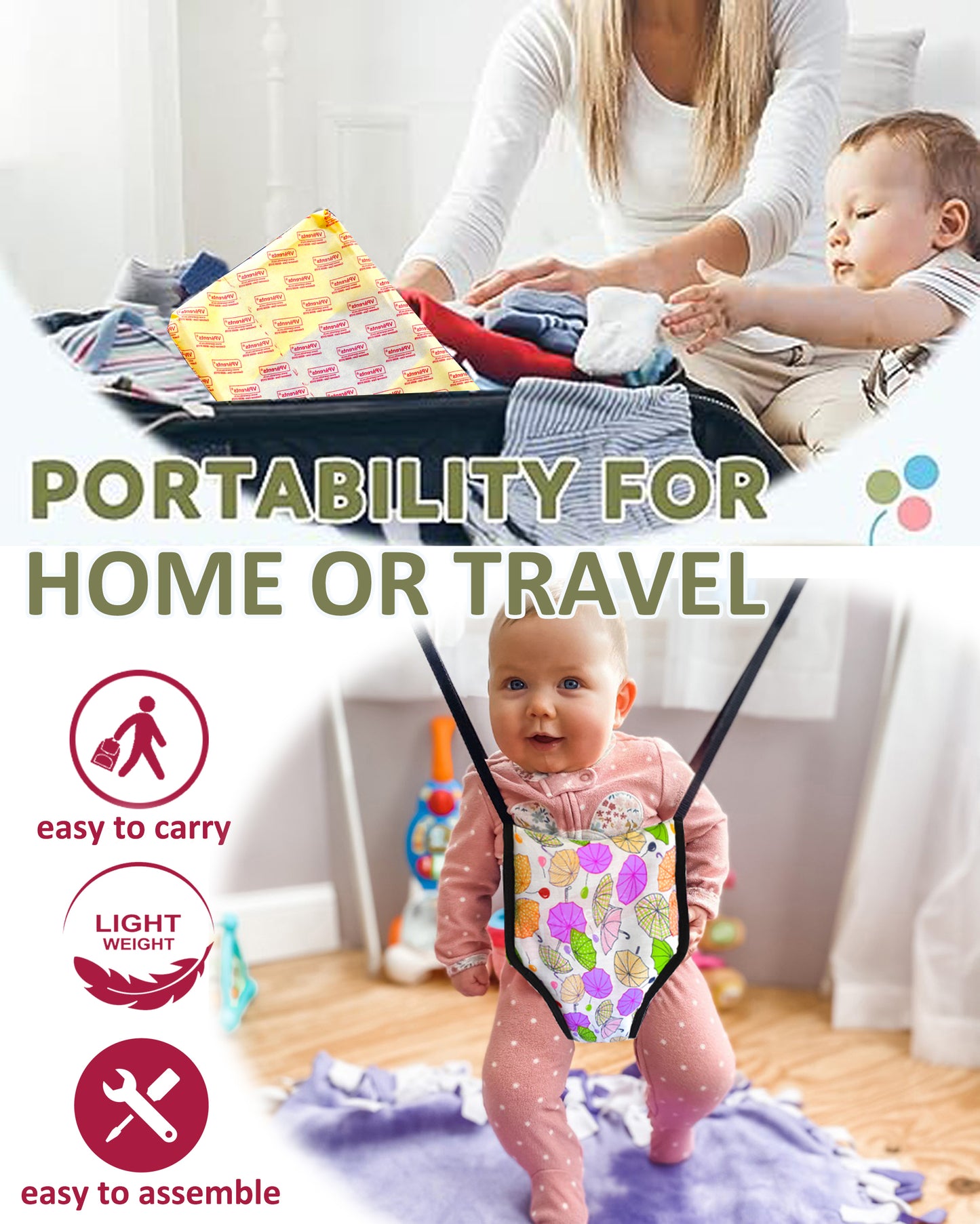 Vparents 2 in 1 Baby Toddler Jumper with Window Hanging Metal Stand Cum Baby Walking Harness Function.