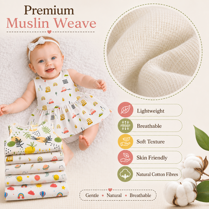 VParents 100% Cotton muslin Cotton Knee-Length Sleeveless Girls Frock 0-6 months