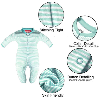 Full Length Printed Baby Footies Sleepsuit Romper Pack of 3-(Green)
