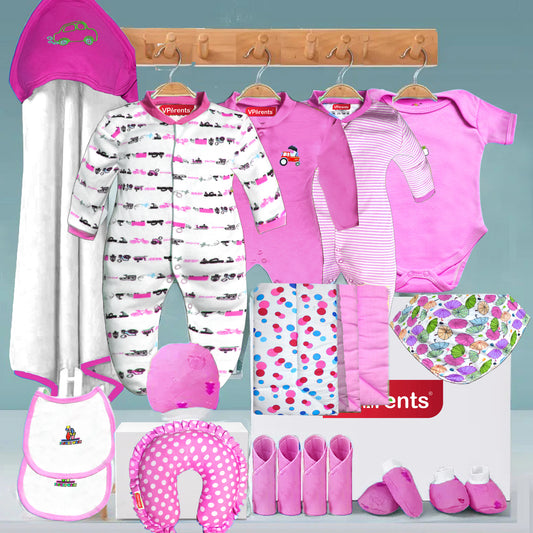 Newborn baby apparel essentials combo for baby girl  Pack of 17