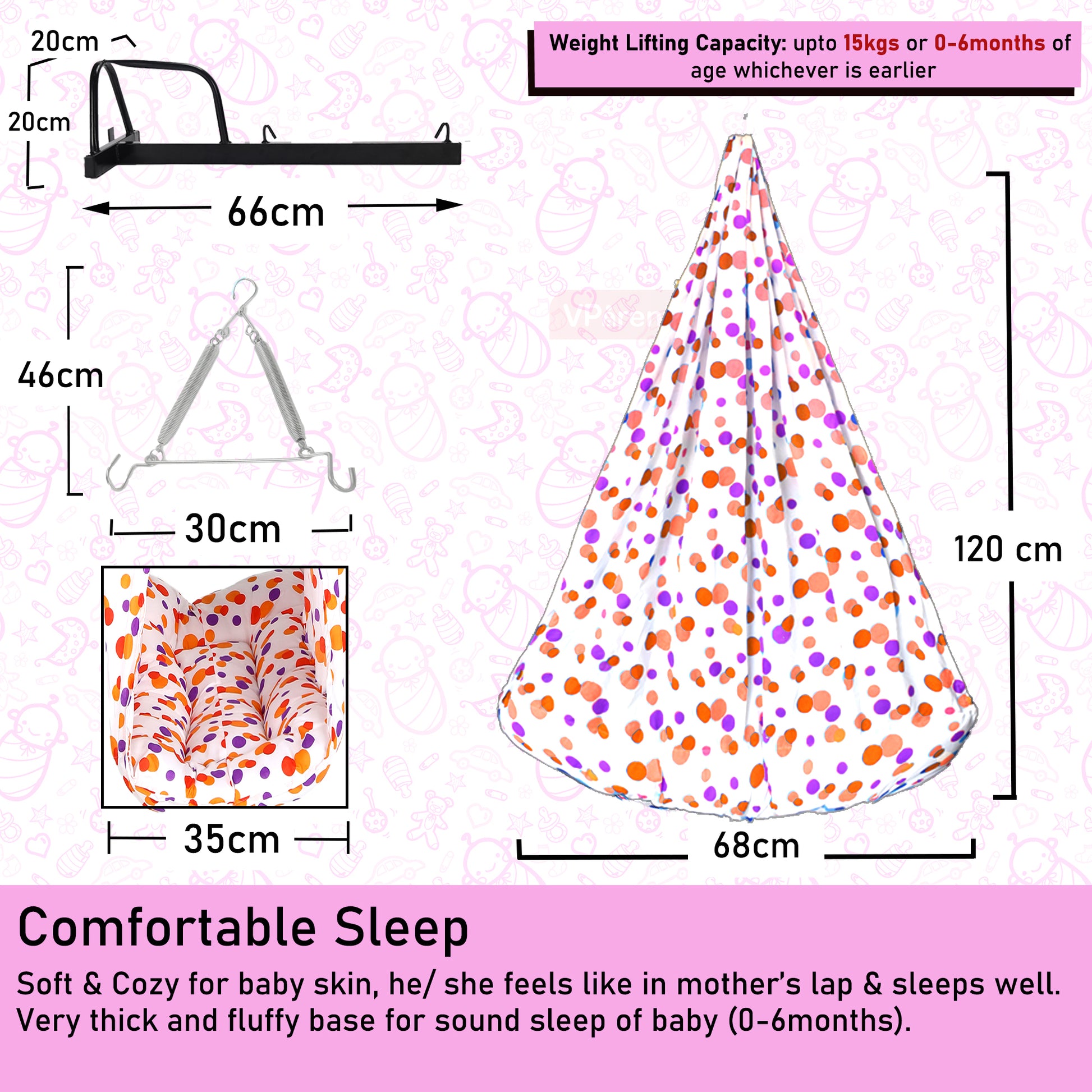 VParents Preemie Baby Swing Cradle with Mosquito Net Spring and Metal Window Cradle Hanger VParents