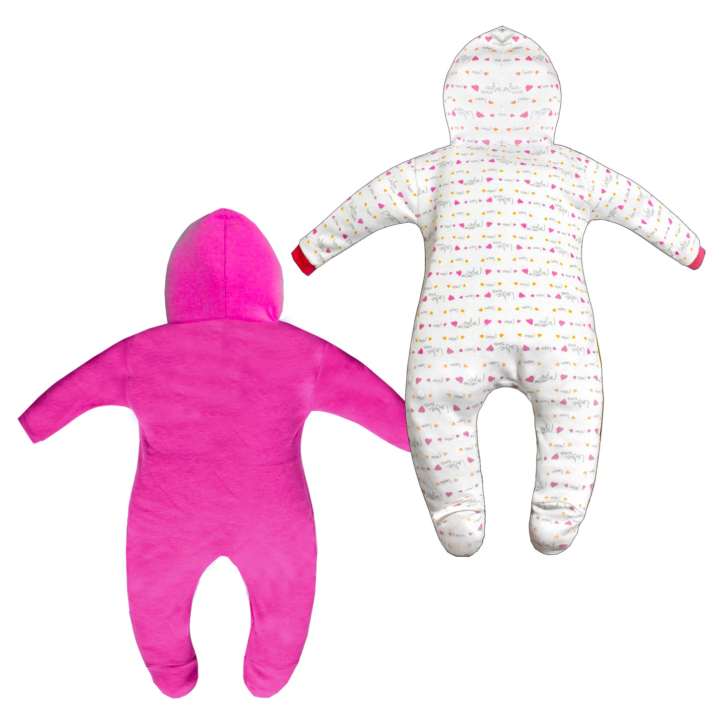 Zoey Dark Pink Hooded Full Sleeve Cotton Sleepsuit Rompers for boys & Girls (Pack of 2)