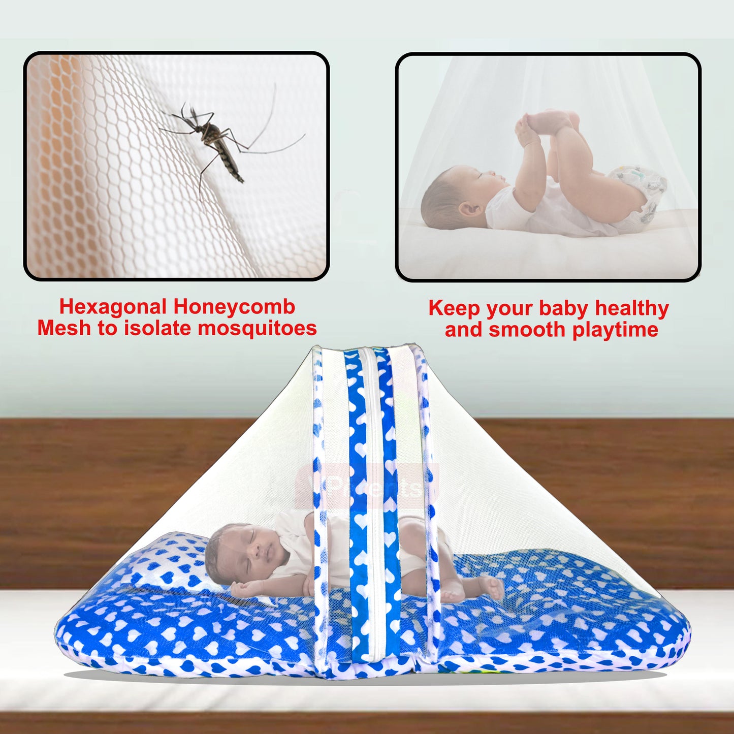 VParents   ROSY Baby Bed with Mosquito Net with Zip Closure & Neck Pillow, Baby Bedding for New Born