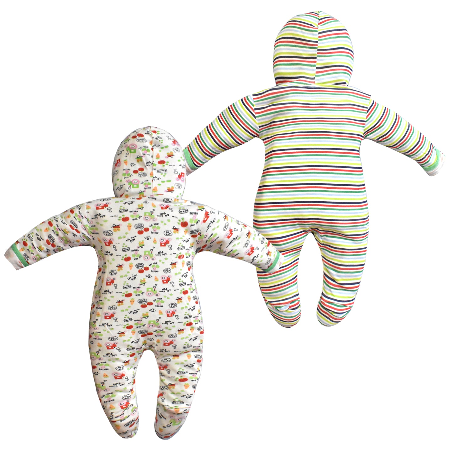 Zoey Green Hooded Full Sleeve Cotton Sleepsuit Rompers for boys & Girls (Pack of 2)
