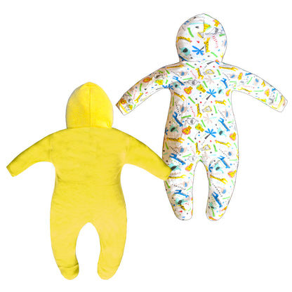 Zoey Yellow Hooded Full Sleeve Cotton Sleepsuit Rompers for boys & Girls (Pack of 2)
