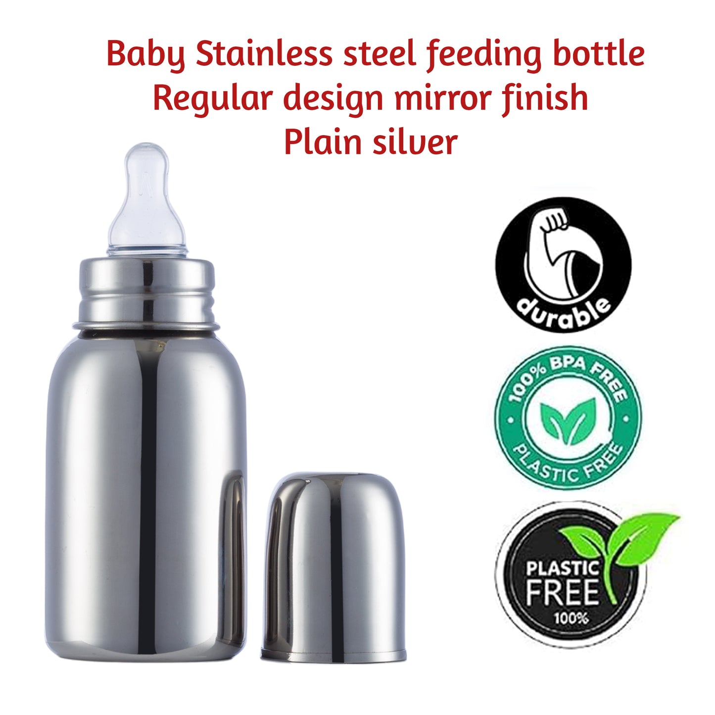 VParents Grade 304 Bullet Stainless Steel Baby Feeding Bottle -200 ml