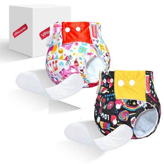 Jumbo and Ice-cream Print Reusable and Adjustable Cloth Diapers With Insert (Pack of 2)