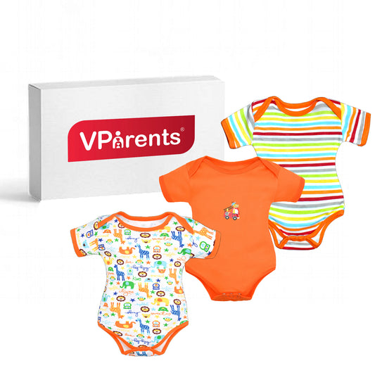 Bodice Half Sleeves Baby Romper Body Suits Jump Suit for Boys and Girls Set of 3 (Orange) VParents