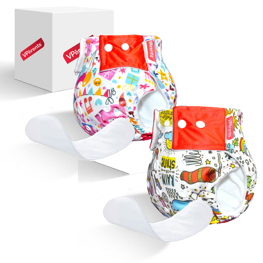Jumbo and Rain Print Reusable and Adjustable Cloth Diapers With Insert (Pack of 2)