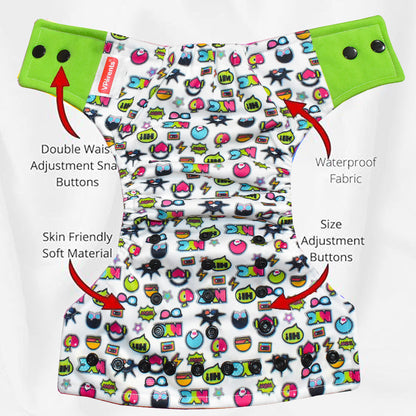 Mix Print Reusable and Adjustable Cloth Diapers With Insert with(Pack of 2)