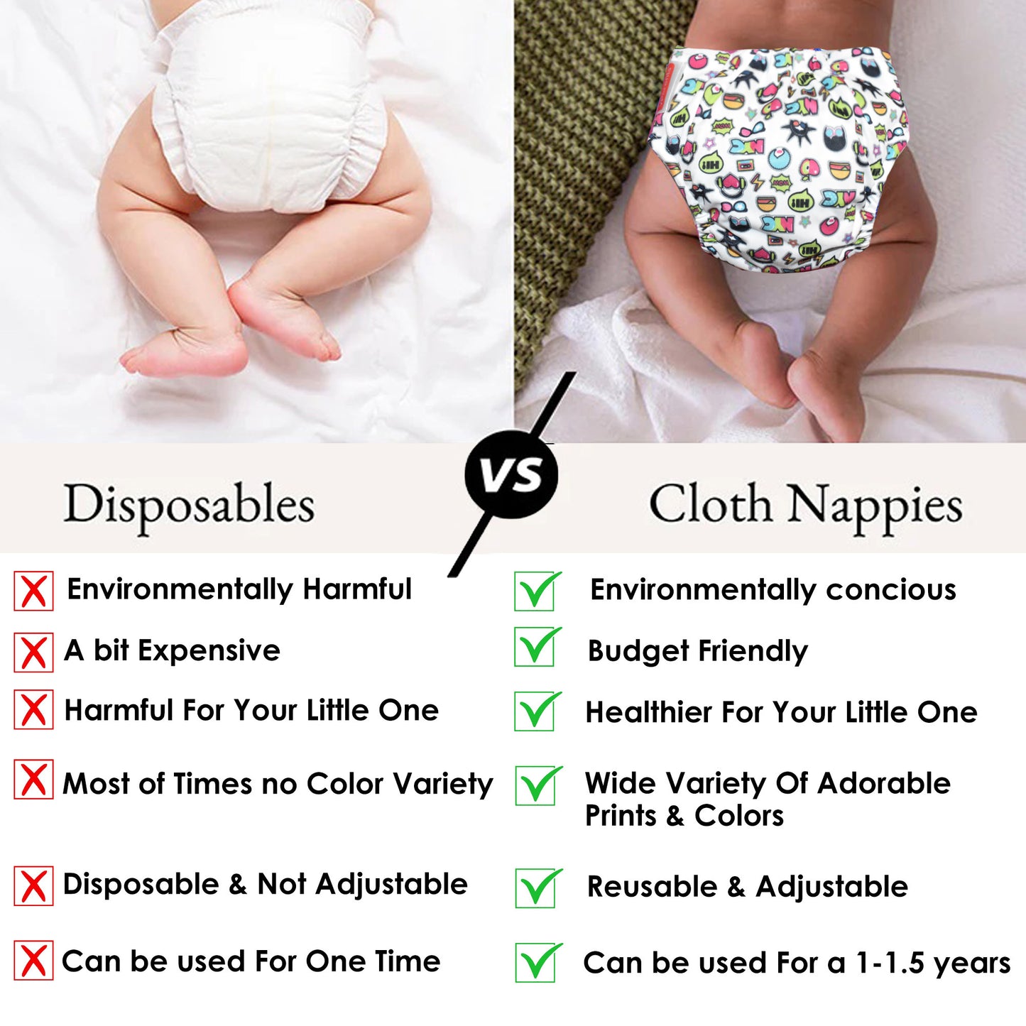 Mix Print Reusable and Adjustable Cloth Diapers With Insert with(Pack of 2)