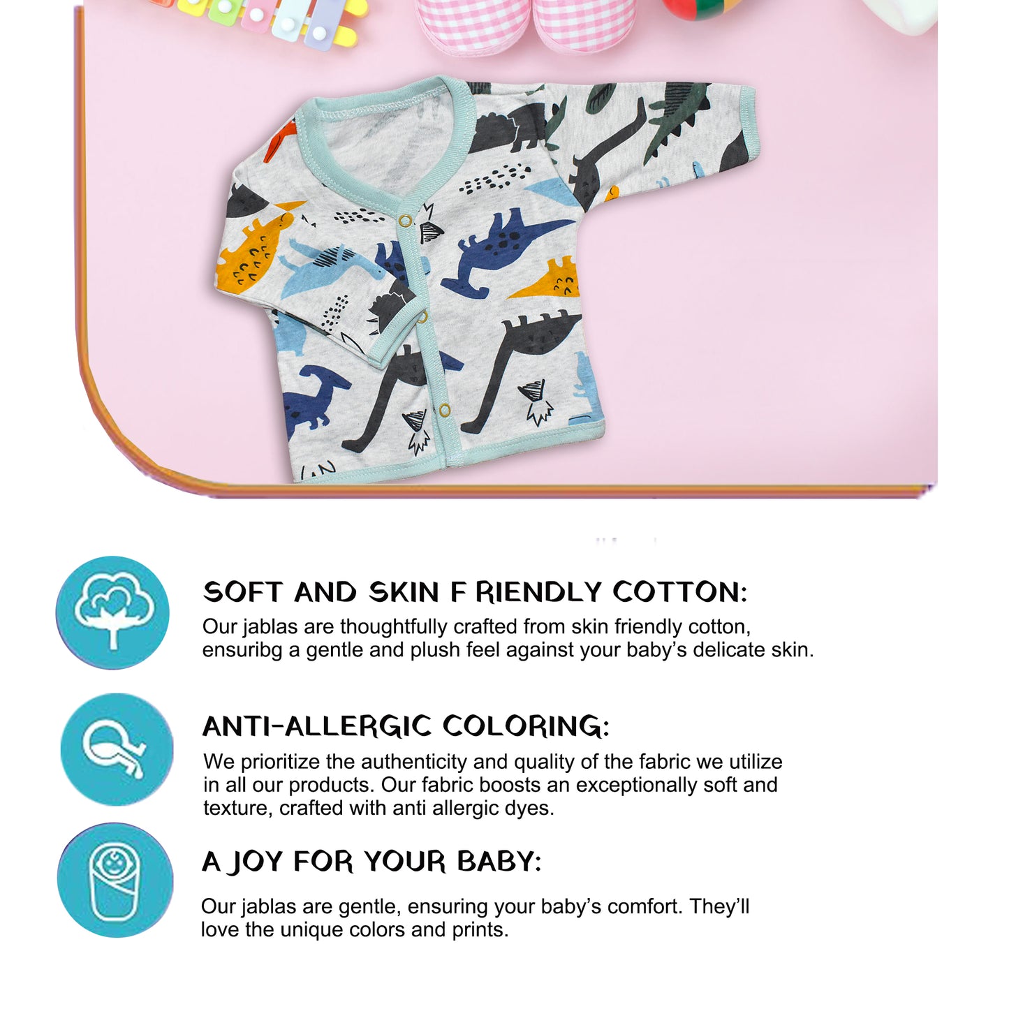 Vparents full sleeves Cotton New Born Baby Boy's & Baby Girls jabla -Multicolour - pack of 5 Assorted Design VParents