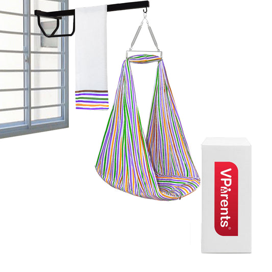 VParents Neonate Baby Swing Cradle with Mosquito Net Spring and Metal Window Cradle Hanging Rod VParents