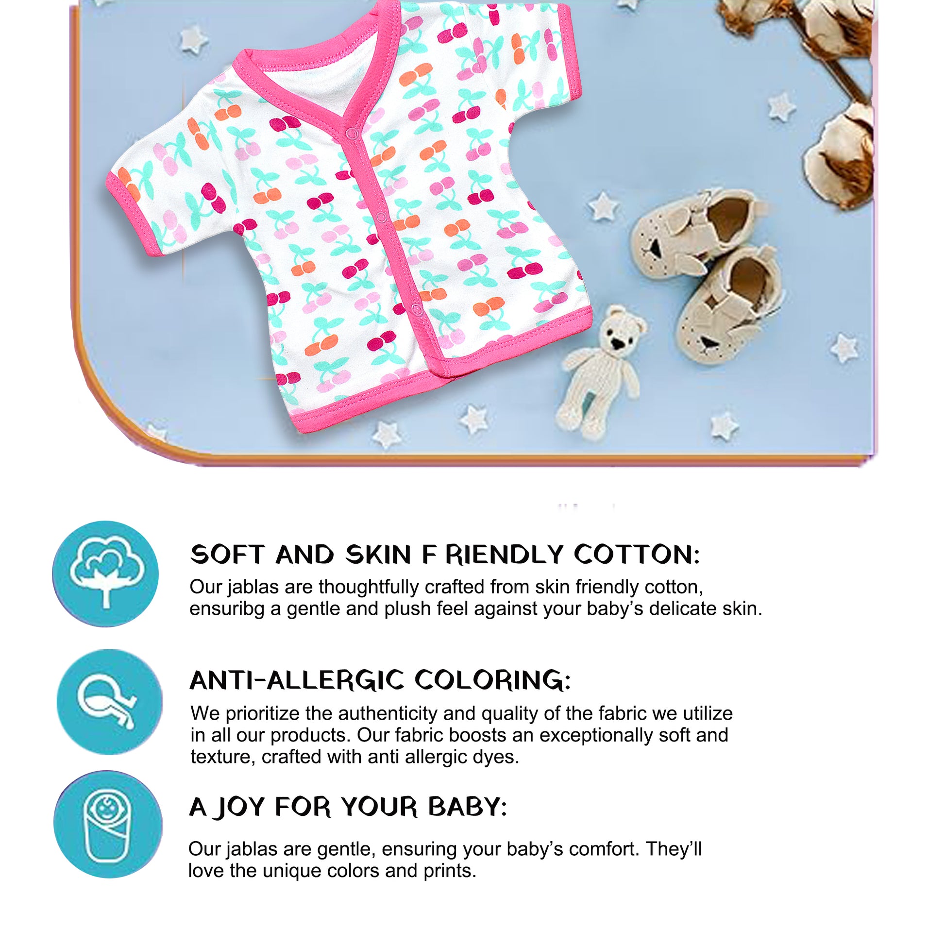 Vparents half sleeves Cotton New Born Baby Boy's & Baby Girls jabla -Multicolour - pack of 6 Assorted Design VParents