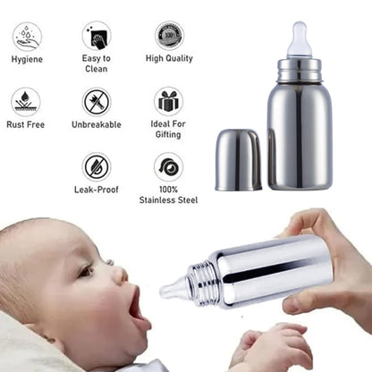 VParents Grade 304 Bullet Stainless Steel Baby Feeding Bottle -200 ml