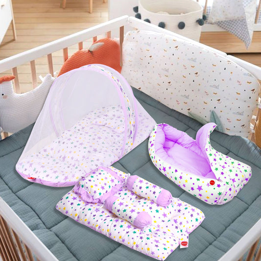 VParents joy Baby 4 Piece Bedding Set with Pillow and Bolsters Sleeping Bag and Bedding Set Combo