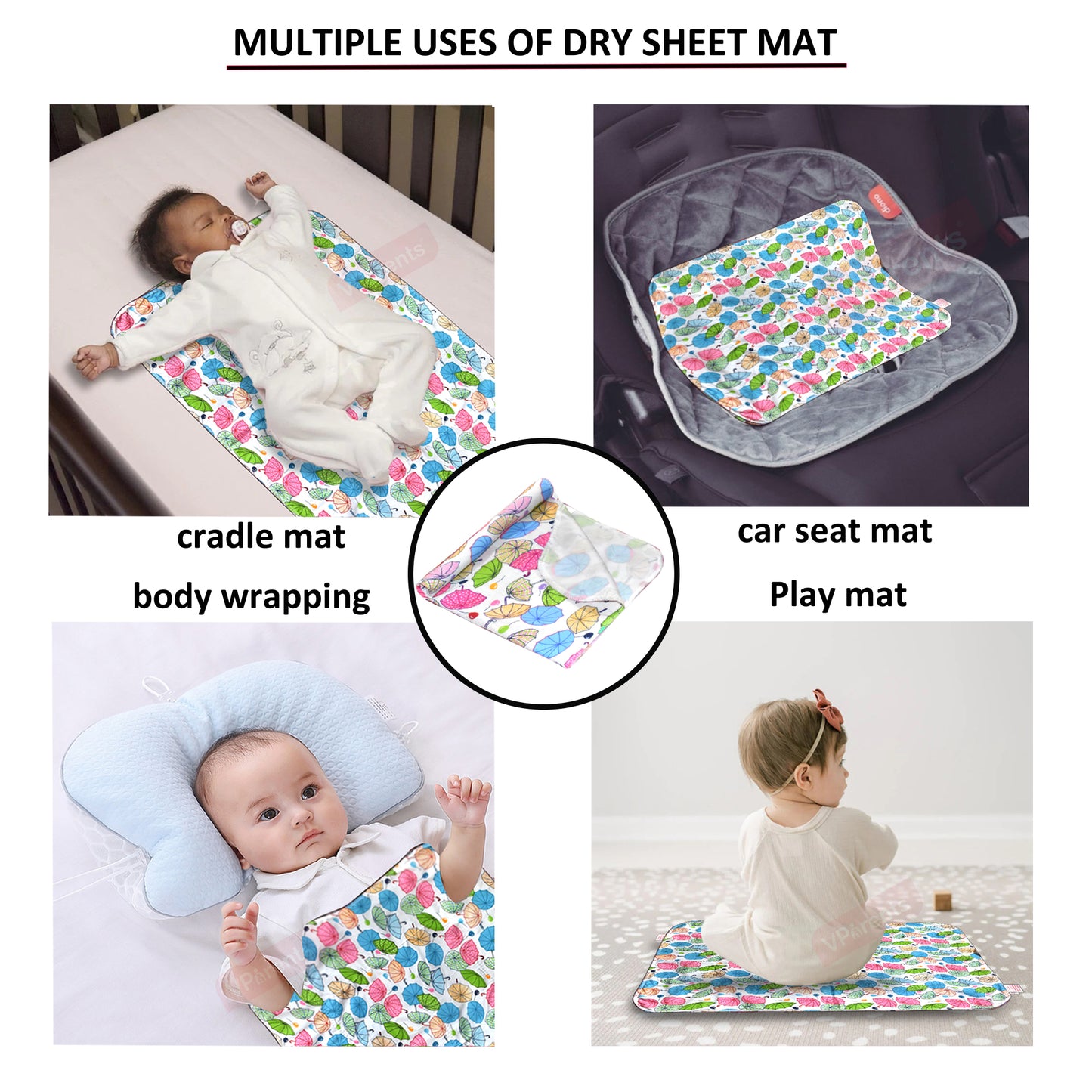 VParents Chunky Nappy Changing Mat Sleeping mats Water Proof Bed Protector sheet for New Born Baby  (0-3 Months) pack of 3 Pink blue and purple