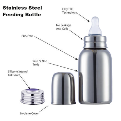 VParents Grade 304 Bullet Stainless Steel Baby Feeding Bottle -200 ml