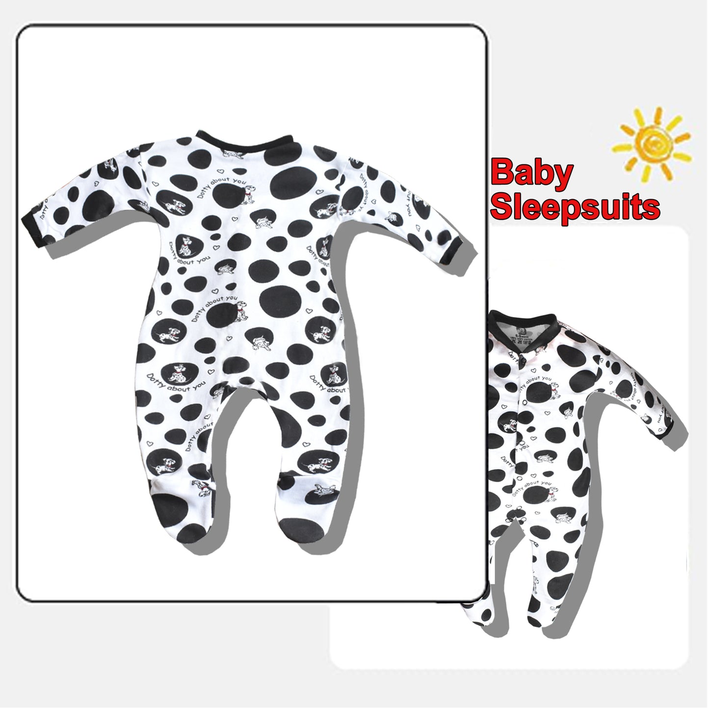 Full Length Printed Baby Footies Sleepsuit Romper Pack of 3-(Black)