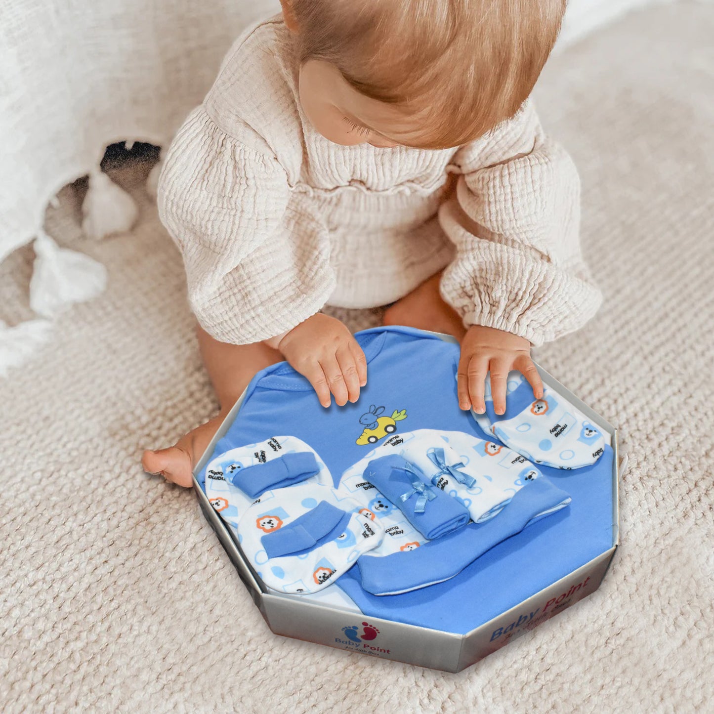 Newborn baby essentials combo for baby boy pack of 9 (0-6 M)