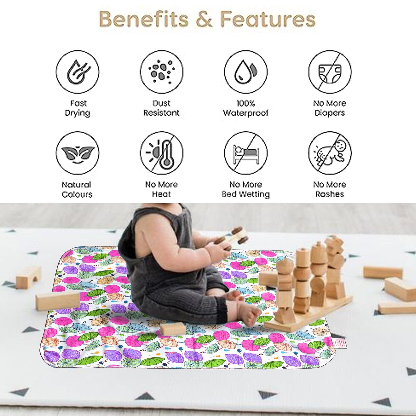 VParents Chunky Nappy Changing Mat Sleeping mats Water Proof Bed Protector sheet for New Born Baby  (0-3 Months) pack of 2