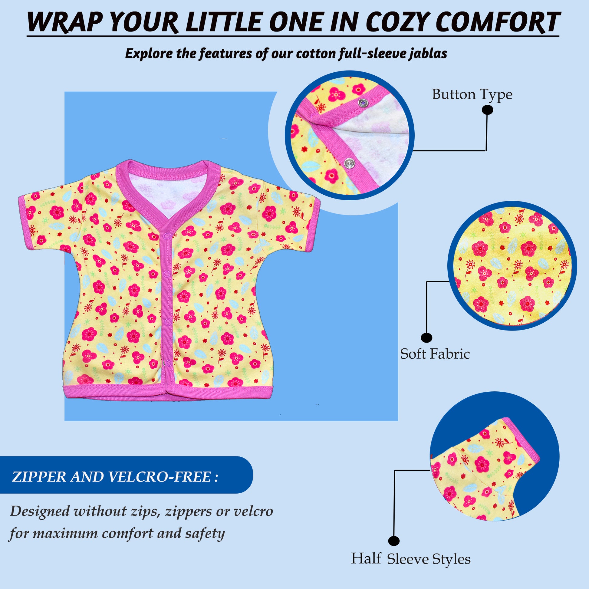 Vparents half sleeves Cotton New Born Baby Boy's & Baby Girls jabla -Multicolour - pack of 6 Assorted Design VParents