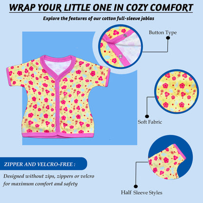Vparents half sleeves Cotton New Born Baby Boy's & Baby Girls jabla -Multicolour - pack of 6 Assorted Design VParents