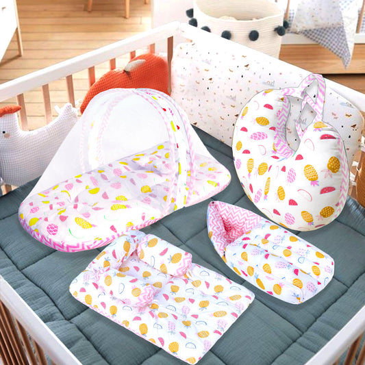 Fruitie Baby 4 Piece Bedding Set with Pillow and Bolsters Sleeping Bag and Bedding Set and Feeding Pillow Combo