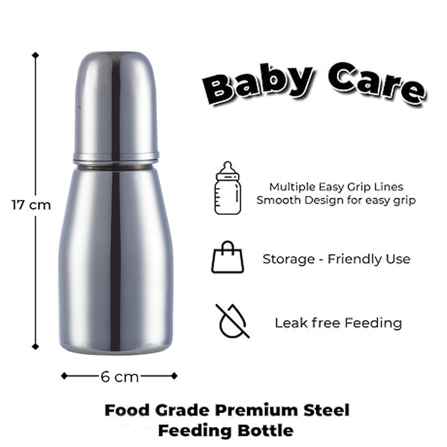 VParents Grade 304 Tapper Stainless Steel Baby Feeding Bottle -250 ml