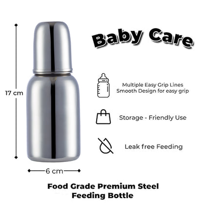 VParents Grade 304 Bullet Stainless Steel Baby Feeding Bottle - 200ml
