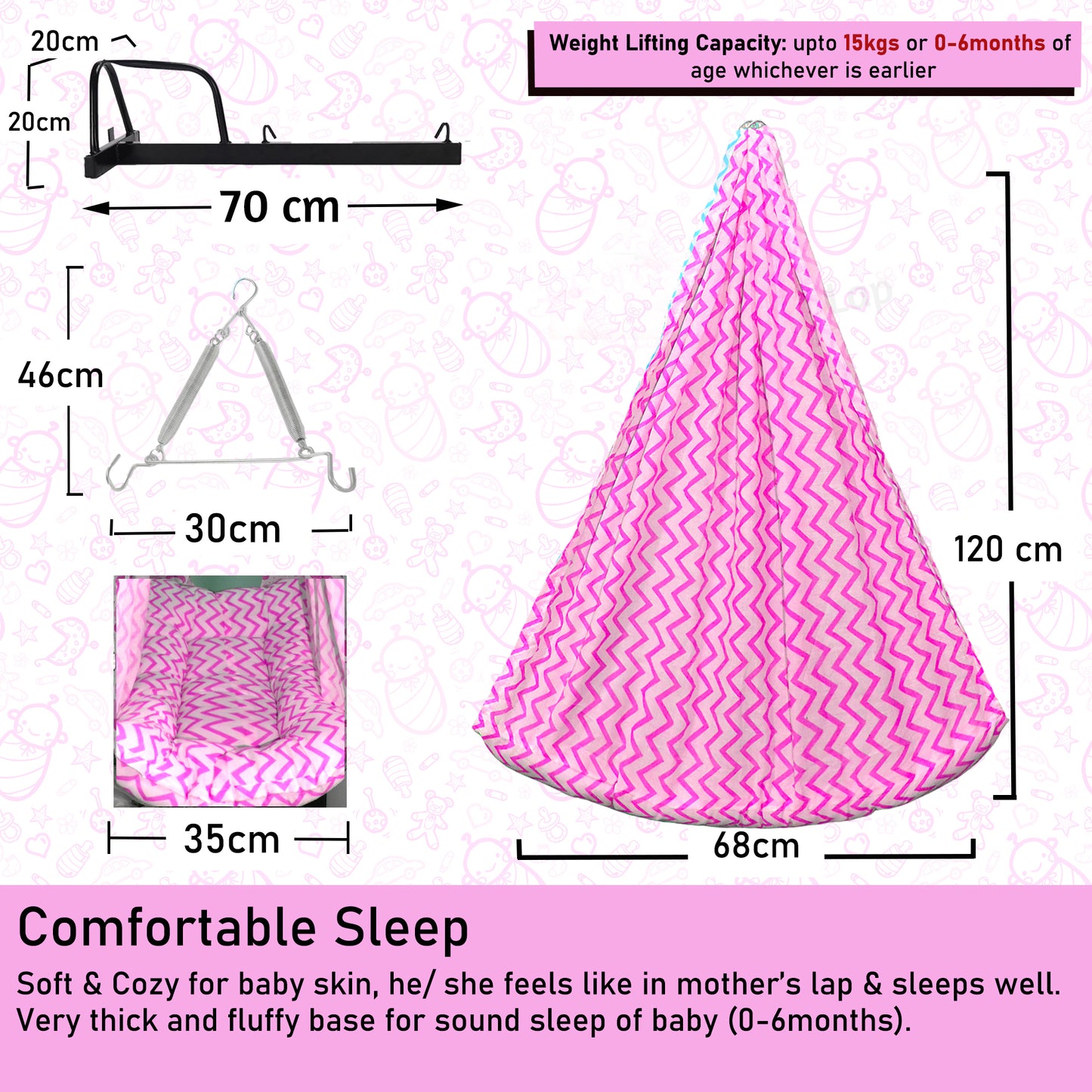 VParents Cherub Baby Swing Cradle with Mosquito Net Spring and Metal Window Cradle Hanger
