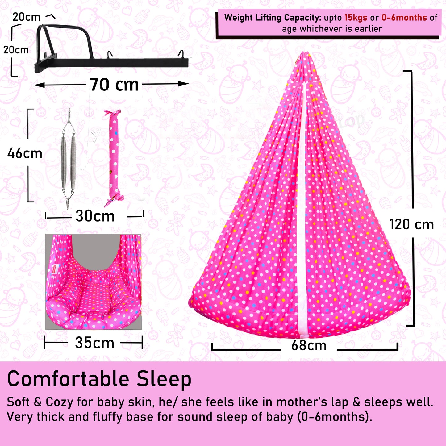 VParents Tot Baby Swing Cradle with Mosquito net Spring and Metal Window Cradle Hanger