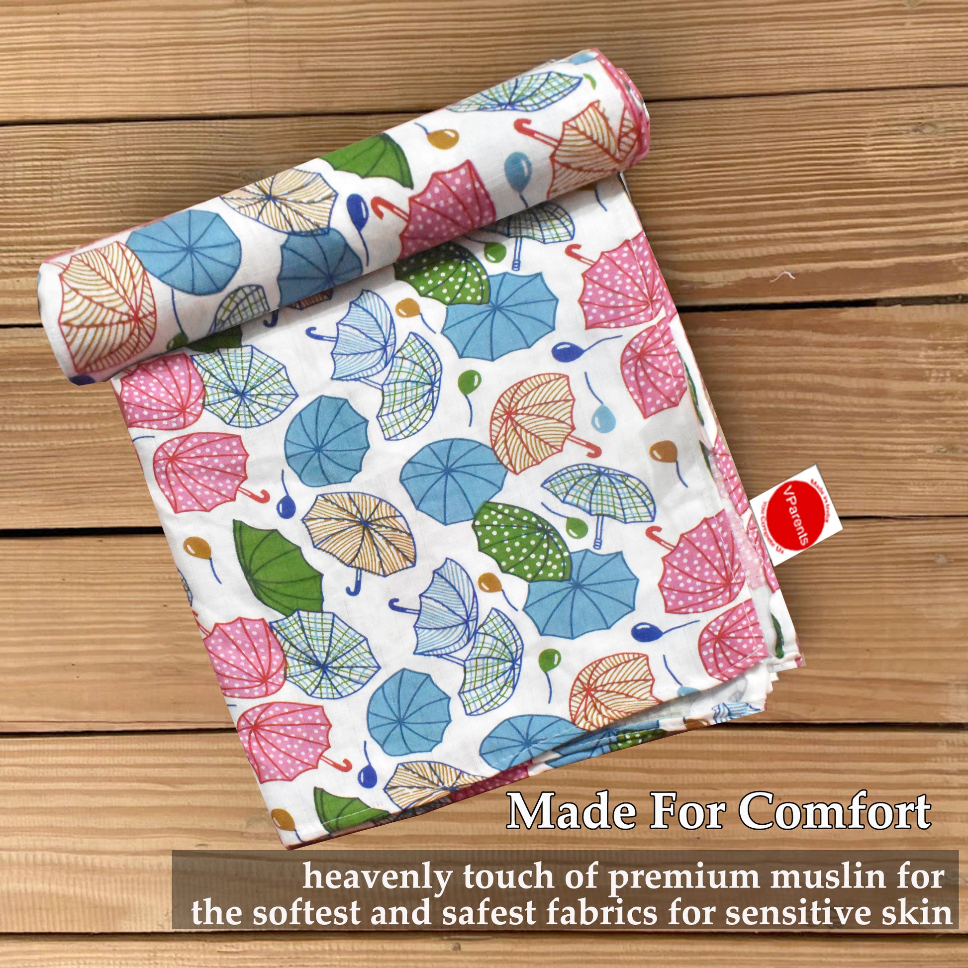 VParents Cotton Muslin Baby Swaddle Set New Born Baby (0-18 Months) Pack of 1 (Umbi) VParents