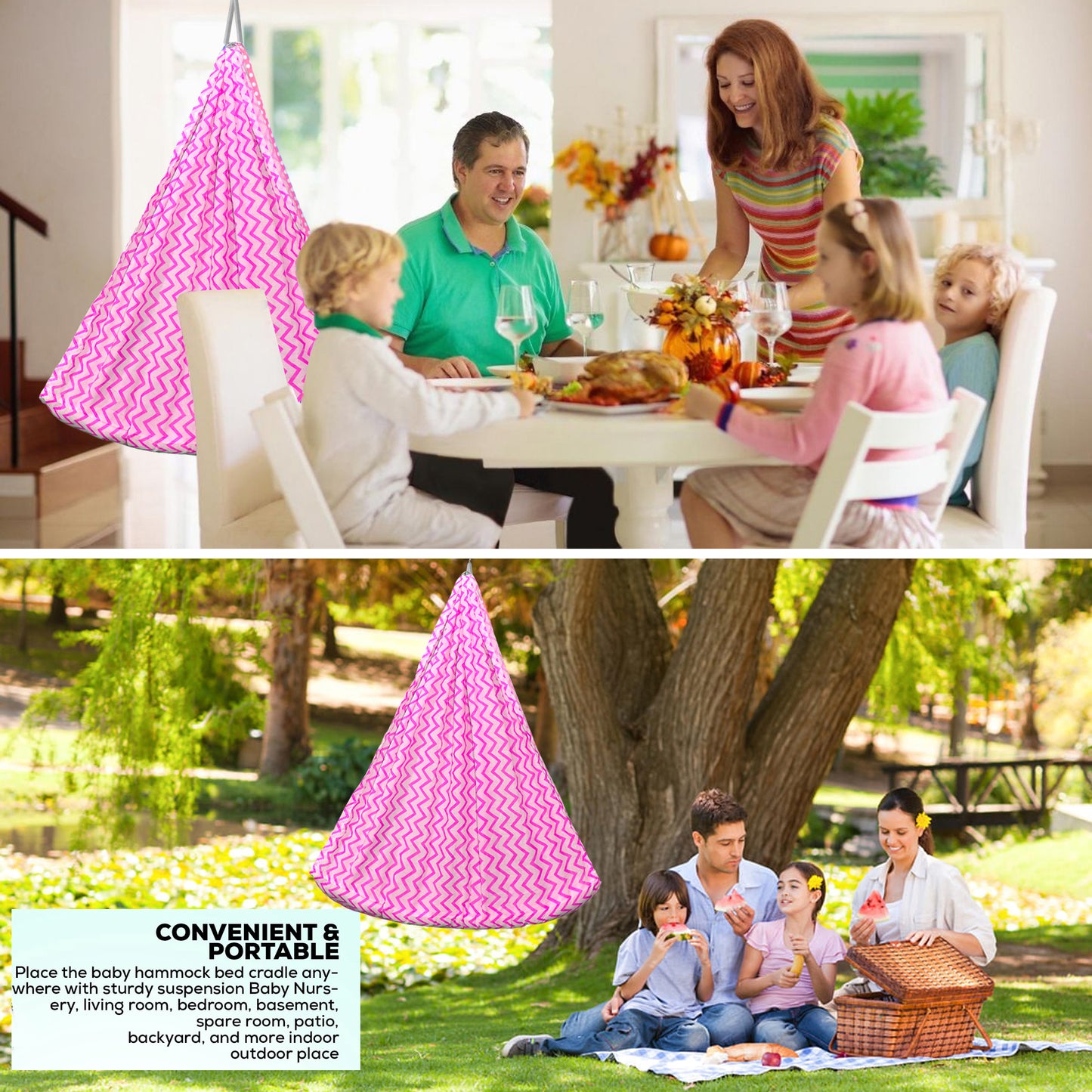 VParents Cherub Baby Swing Cradle with Mosquito Net Spring and Metal Window Cradle Hanger