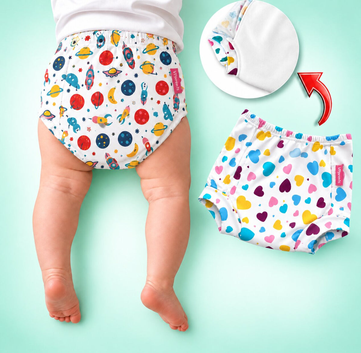 VParents Padded Underwear for Babies and Toddlers with 3 Layers of Cotton Padding Potty Training  Pull Up & Diaper-Free Time Pack of 4 (6 -12 months Unicorn car boat galaxy)