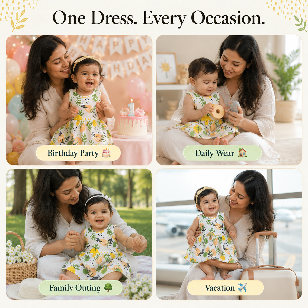 VParents 100% Cotton muslin Cotton Knee-Length Sleeveless Girls Frock 0-6 months